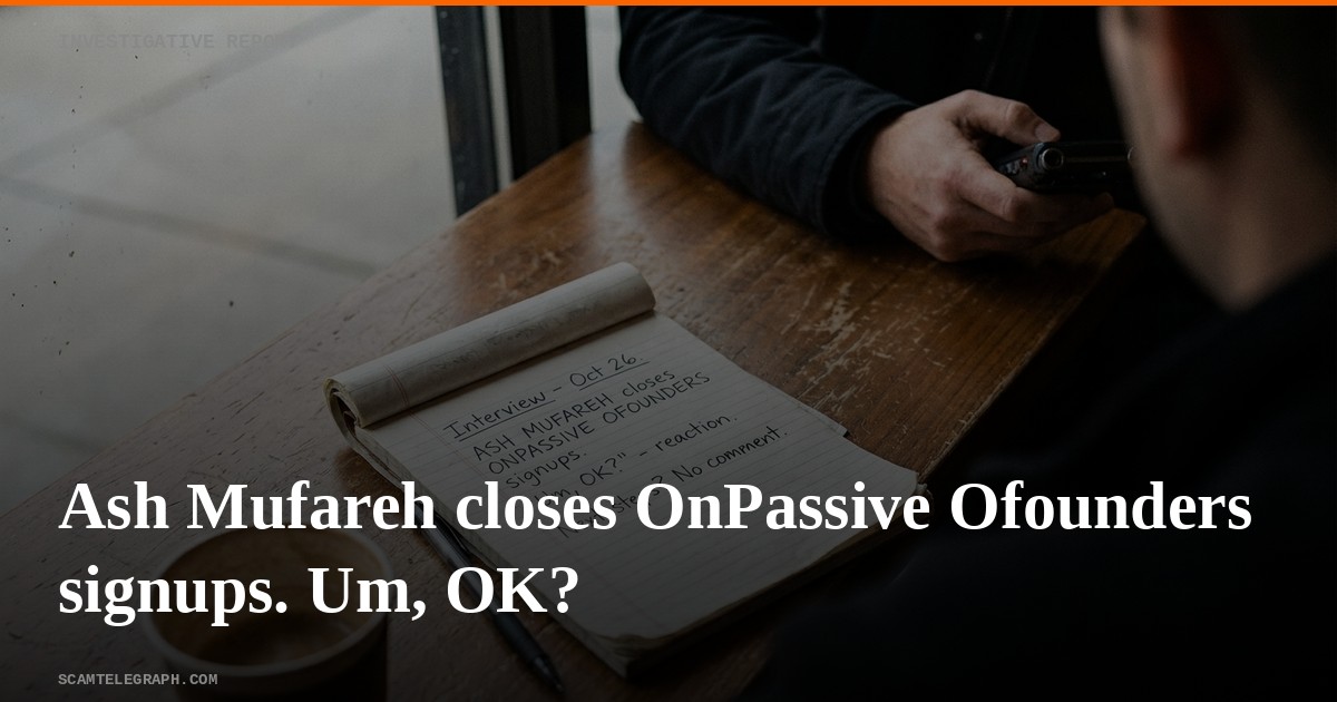 Ash Mufareh closes OnPassive Ofounders signups. Um, OK?