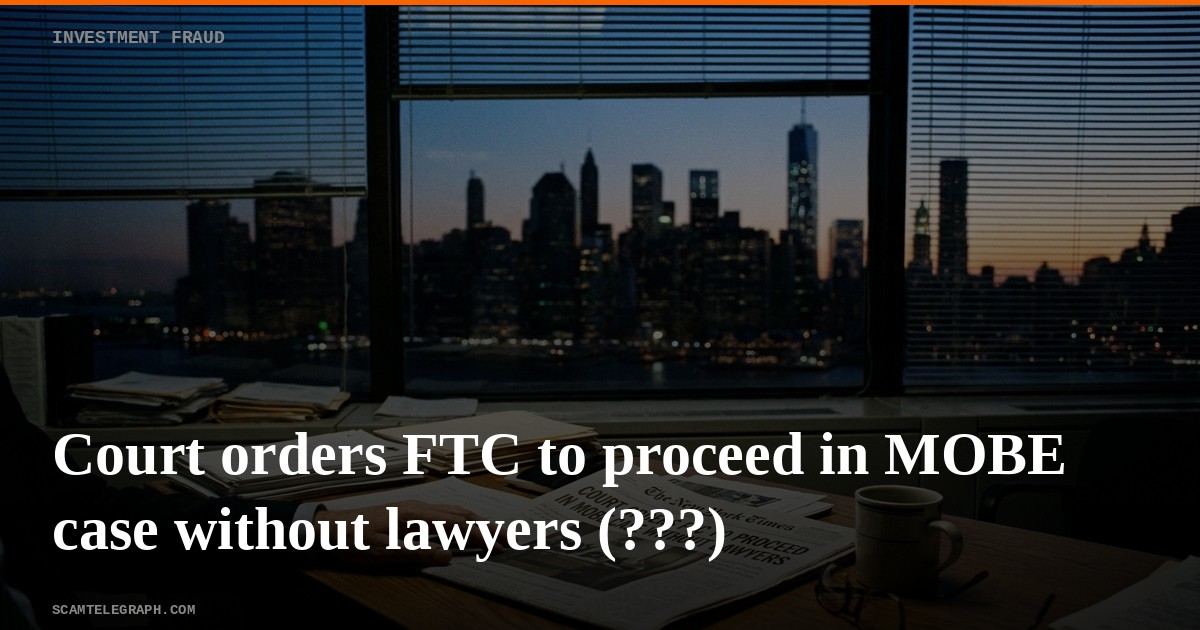 Court orders FTC to proceed in MOBE case without lawyers (???)