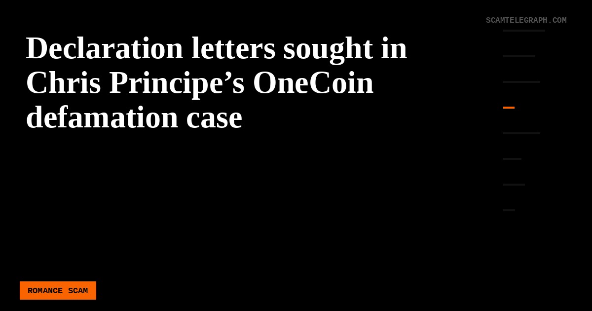Declaration letters sought in Chris Principe’s OneCoin defamation case