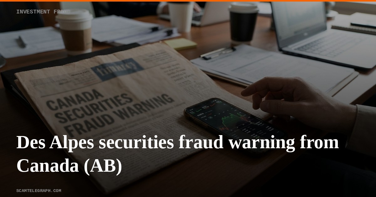 Des Alpes securities fraud warning from Canada (AB)