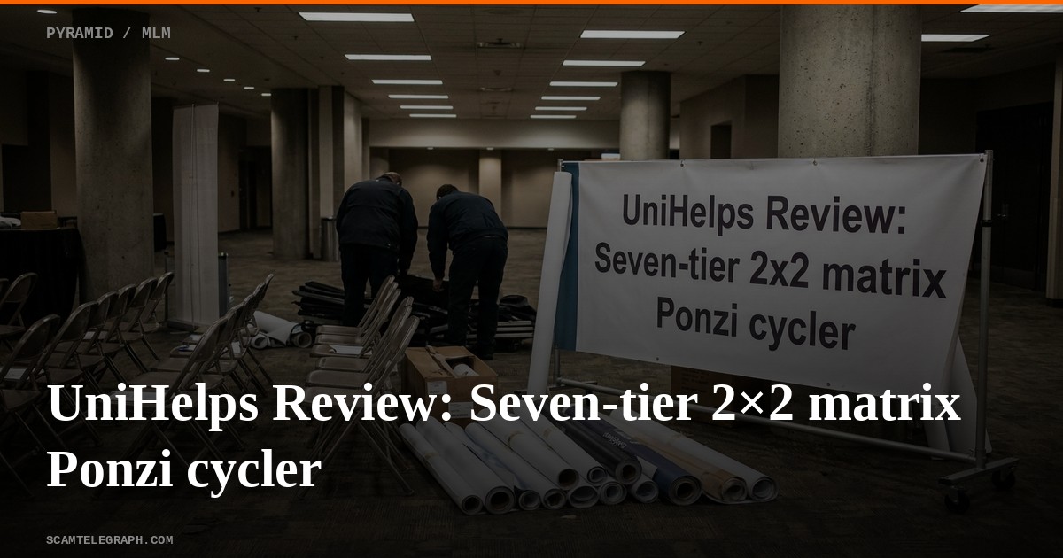 UniHelps Review: Seven-tier 2×2 matrix Ponzi cycler